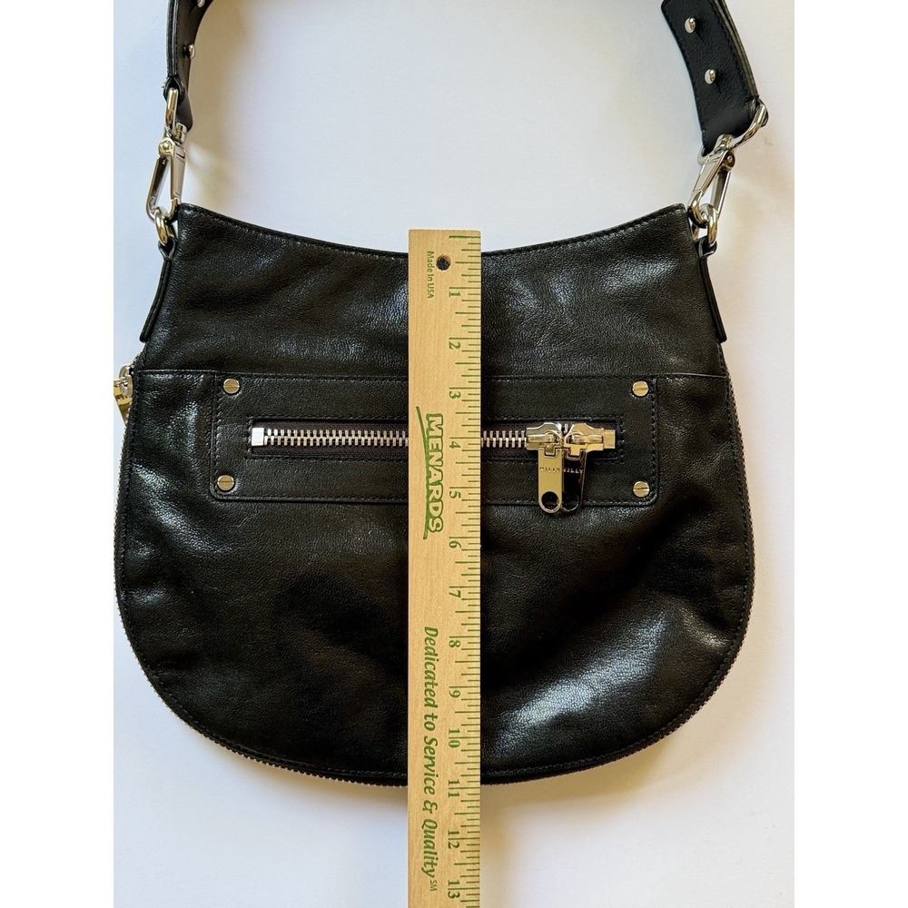 MILLY Black Leather Hobo Bag Expandable Bottom Silver Zip Shoulder Bag NWOT - Picture 6 of 12